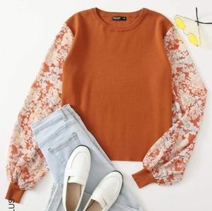 Orange balloon sleeve sweater